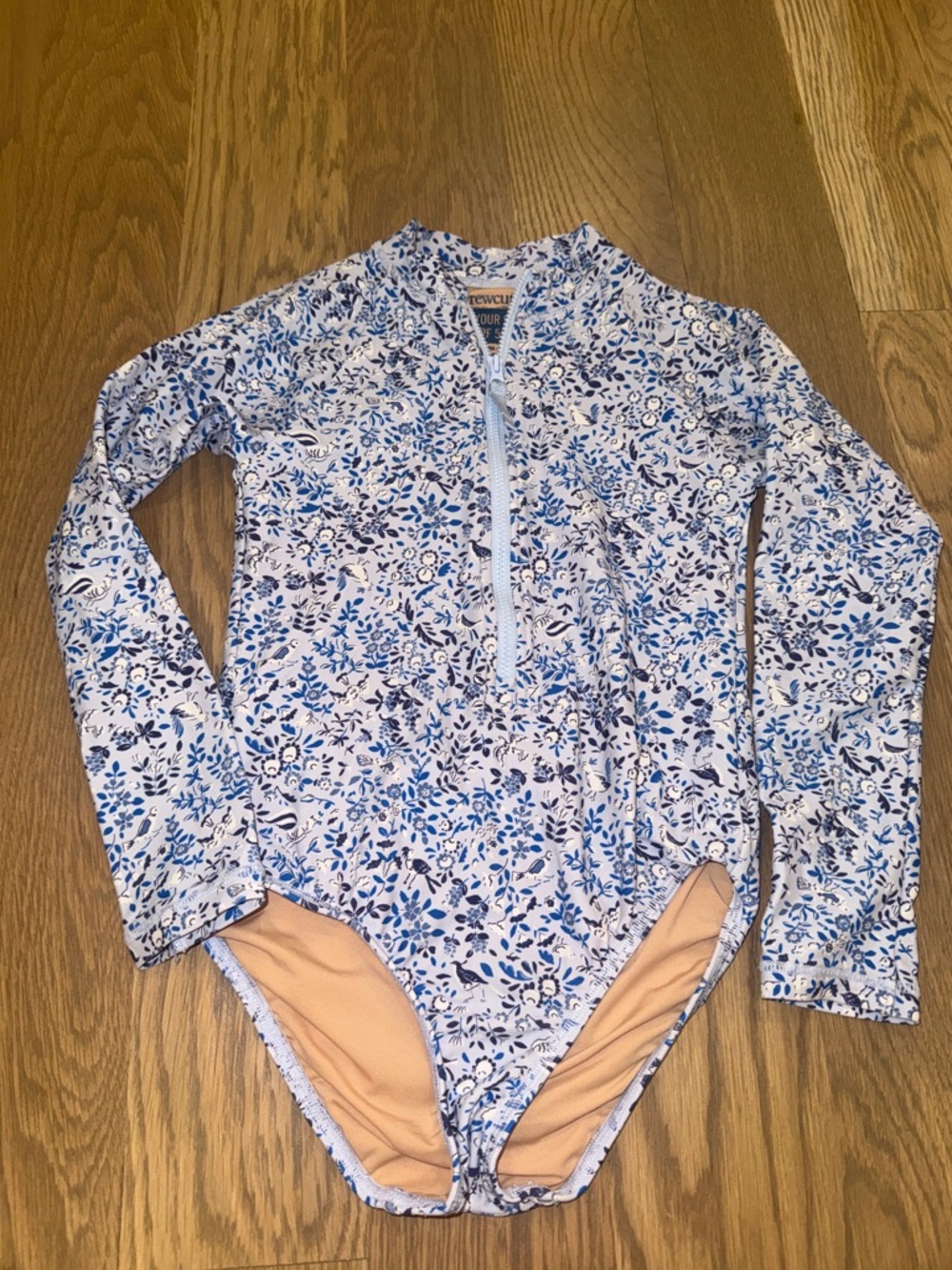 Crewcuts Blue and White Floral Long-Sleeve Rashguard One-Piece